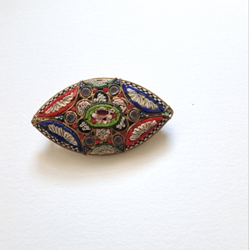 Vintage floral Italian Micro Mosaic Pin. Beautiful detail and color.